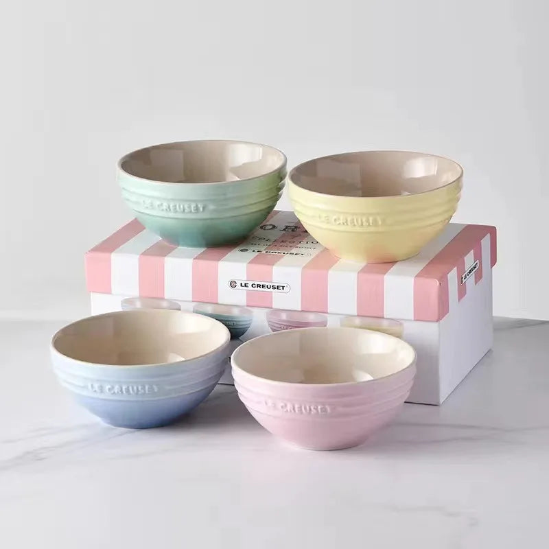 New French Cool Rainbow 12cm 15cm 20 Bowl Set Ceramic Stoneware Rice Bowl Kitchen Household Utensils 6-Piece Set High-End Gift