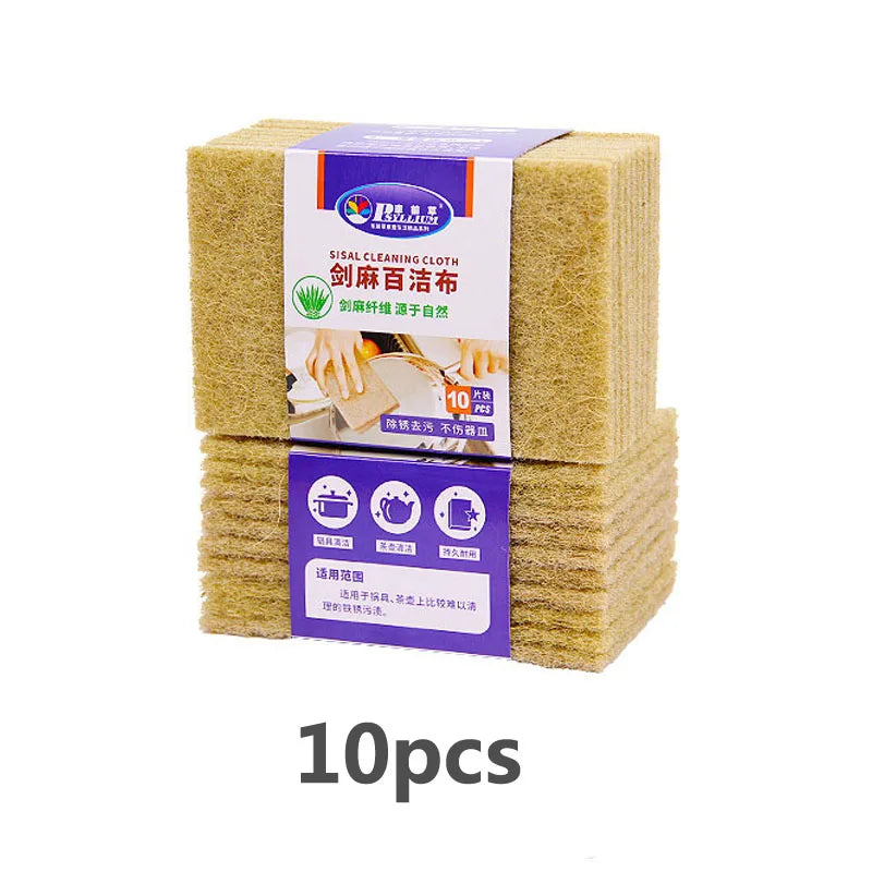 5/10/20pcs Sisal Microfiber Sponge Eco-friendly Plant Sponges for Dishwashing Natural Fiber Cleaning Cloth Kitchen Accessories