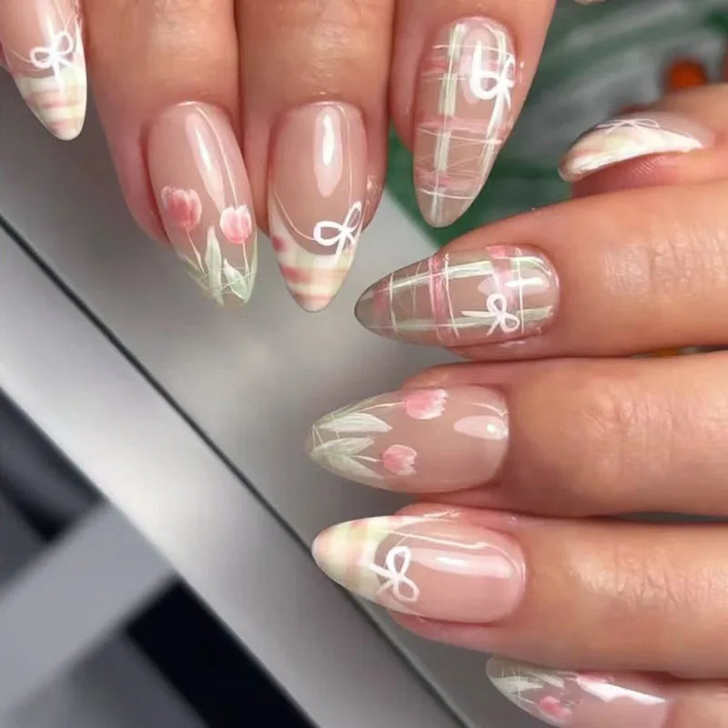 24 Pcs Matte Almond False Nails Set-39