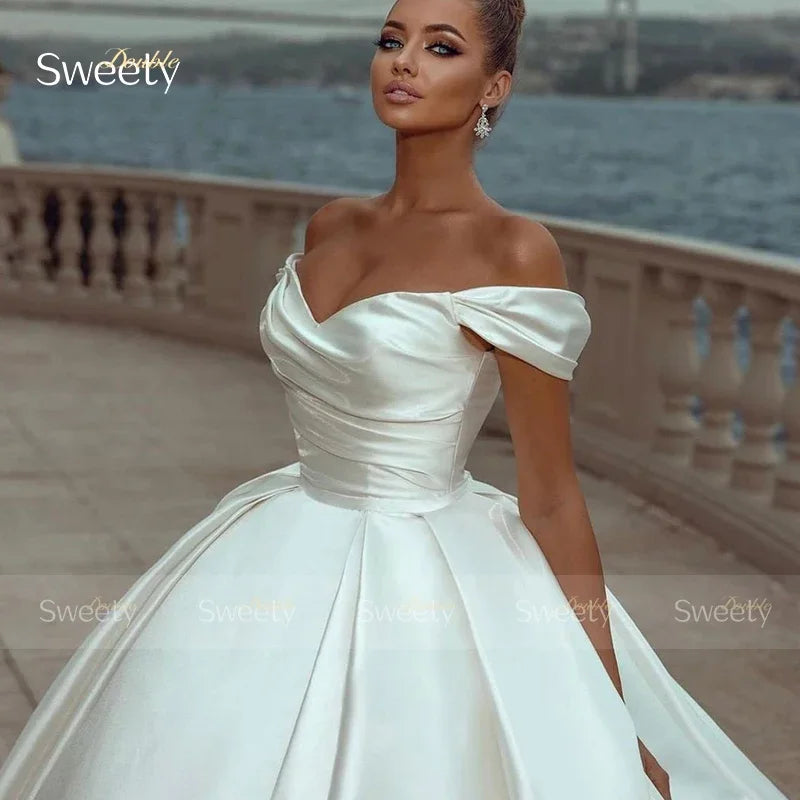 Graceful Wedding Dress Organza Satin With Embroidery Lace Ball Gown A-Line Full Sleeve O-Neck Bride Vestido De Novia Customized