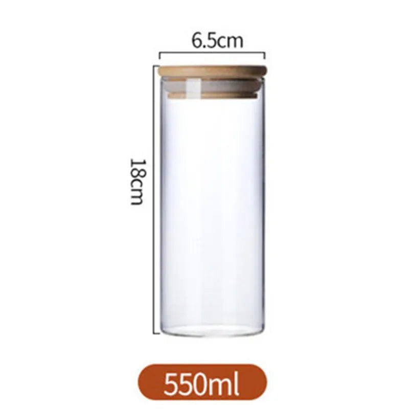 Glass Jar with Bamboo Lid, Kitchen Sealed Storage Bottles, Tea Coffee Bean Container, Spice Organizer, 250 ml, 300 ml, 350 ml