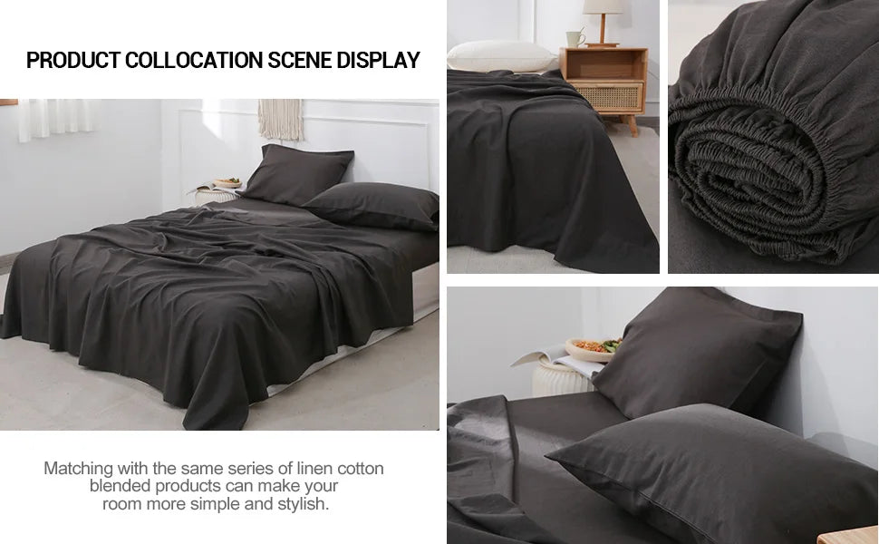 Simple&Opulence Linen Fitted Sheet (1 Piece) - 14 Inch Deep Pocket Mattress Cover Natural Flax Cotton Soft Breathable  Bedding