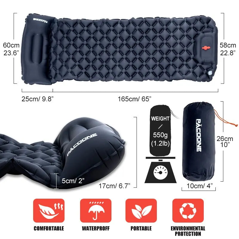 Camping Inflatable Sleeping Pad with Built-in Foot Pump And Pillow Navy Blue-2