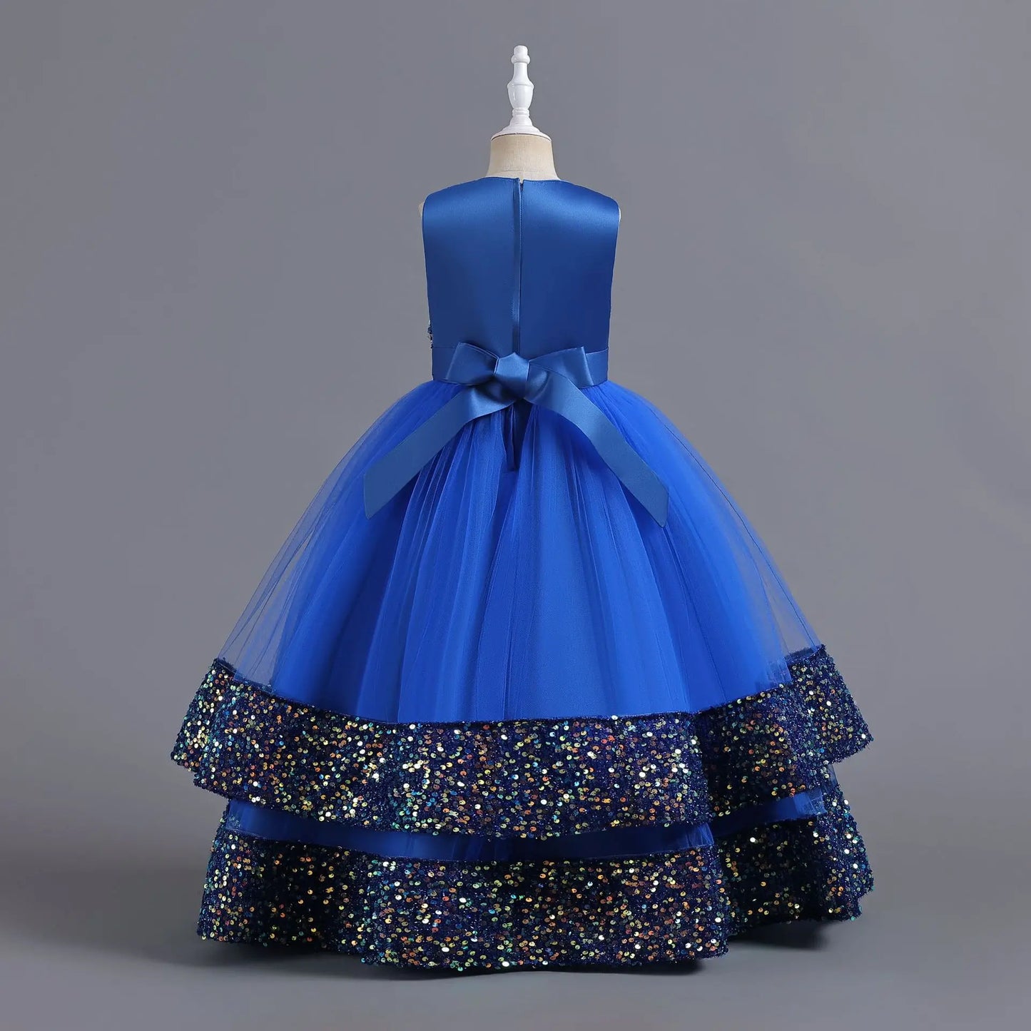 Children's Sequins Bowknot Princess Dress Girls' Fashion Pearl Cake Long Dress Christmas Banquet Host Show Dress