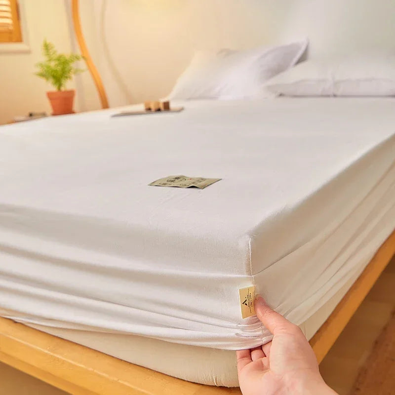 Cotton Fitted Sheet with Elastic Band Anti-Slip Mattress Cover for Single Double Queen King Bed Adjustable Plain Fitted Bedsheet