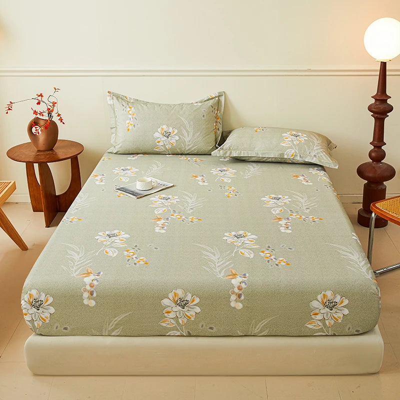 100% Cotton Bedsheet Floral Style Bed Cover High Quality Fitted Sheets Skin-friendly Bed Linen (Pillowcase Need Order)