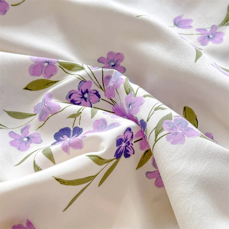 1pc Floral Fitted Bed Sheet Flower Printed Washed Cotton Bed Sheet with Elastic Single/Queen/King Size Bed Fitted Sheets