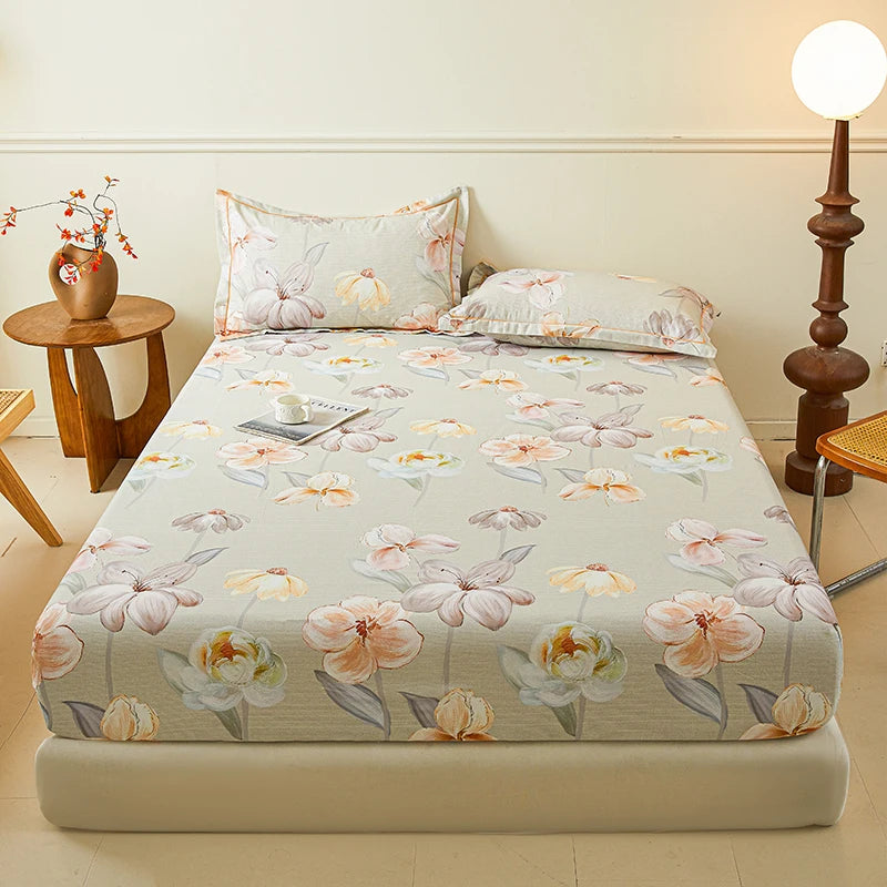 100% Cotton Bedsheet Floral Style Bed Cover High Quality Fitted Sheets Skin-friendly Bed Linen (Pillowcase Need Order)