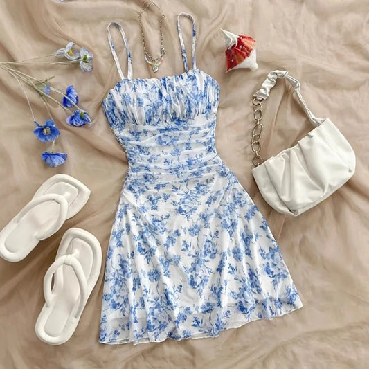 2025 spring and summer fashion sexy temperament dress VC vacation style backless sling seaside beach skirt