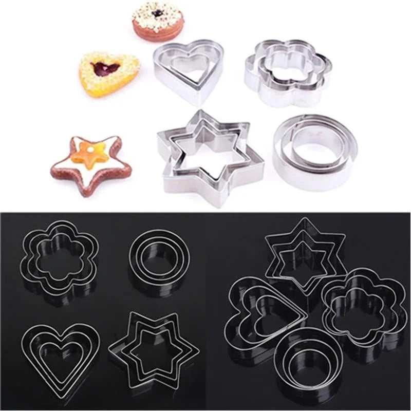 12pcs/sets DIY Mold Star Heart Round Flower Shape Cutter Baking Mould Kitchen Accessories Stainless Steel Cookie Biscuit Tools