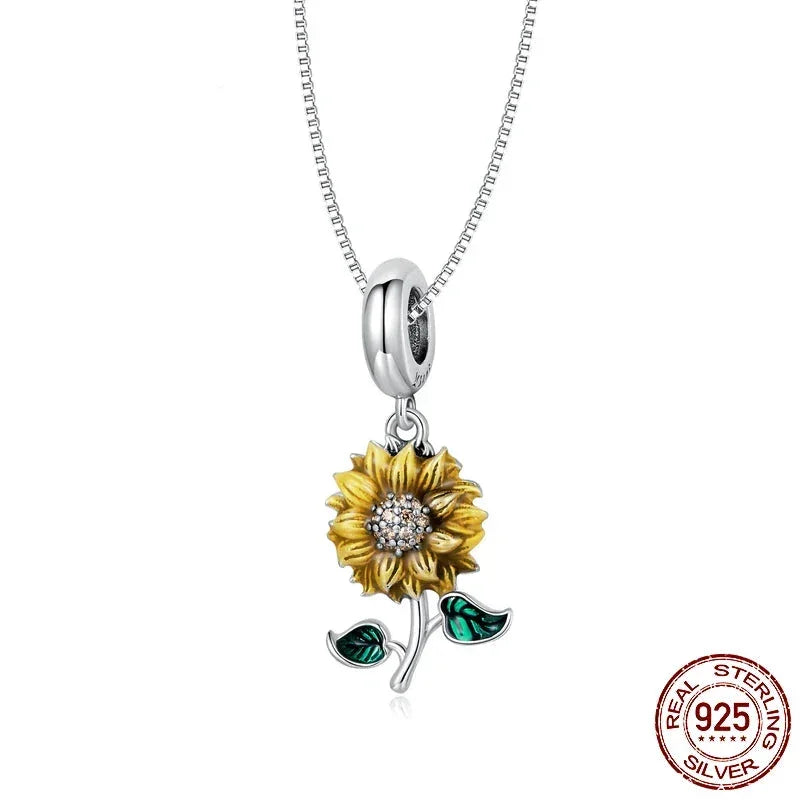 Vintage 925 Sterling Silver Sunflower Pendant Necklace