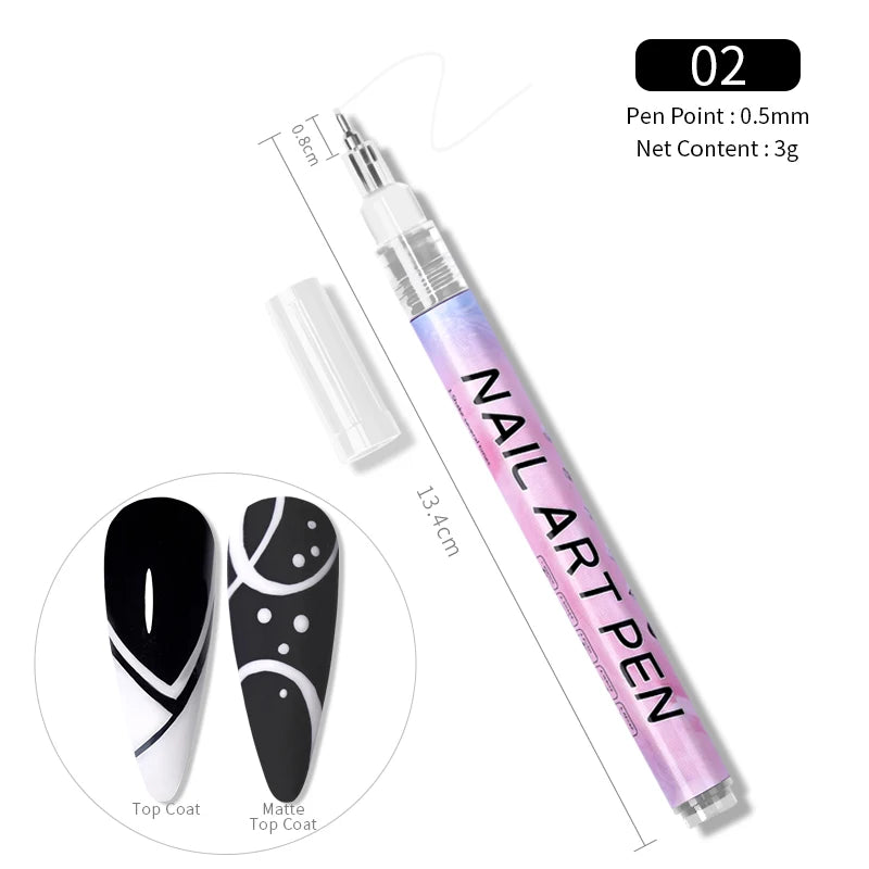 1Pc Nail Art Drawing Graffiti Pen Waterproof Painting Liner Brush DIY 3D Abstract Lines Fine Details Flower Nail Manicure Tools