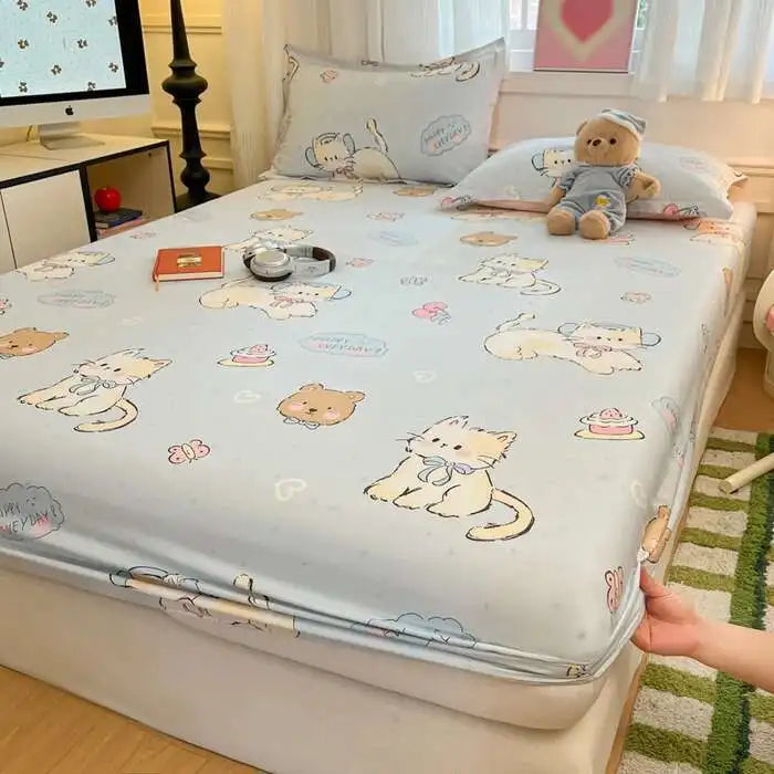 100% Cotton Floral Fitted Sheet Set - Includes Pillowcase, Single/Queen/King Size Mattress Covers(Breathable)