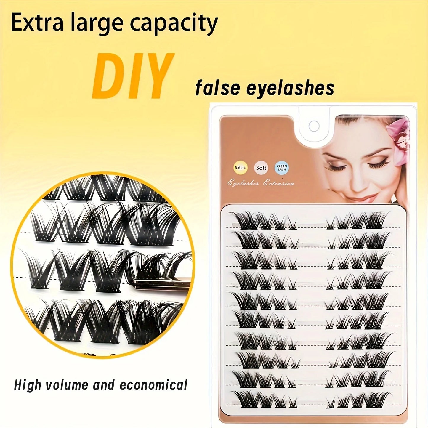 64/80 natural clustered eyelashes - fox eye and cat eye appearance, mixed length, suitable for various styles