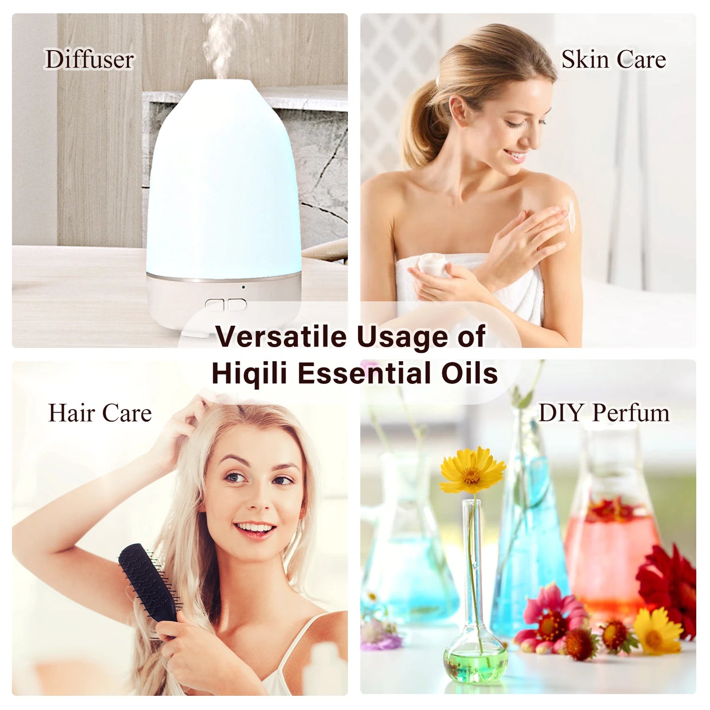HIQILI Essential Oils Set, Pure Nature Plant Oil for Diffuser Humidifier Hair Skin Care Massage Candle Making-6PCS*10mL