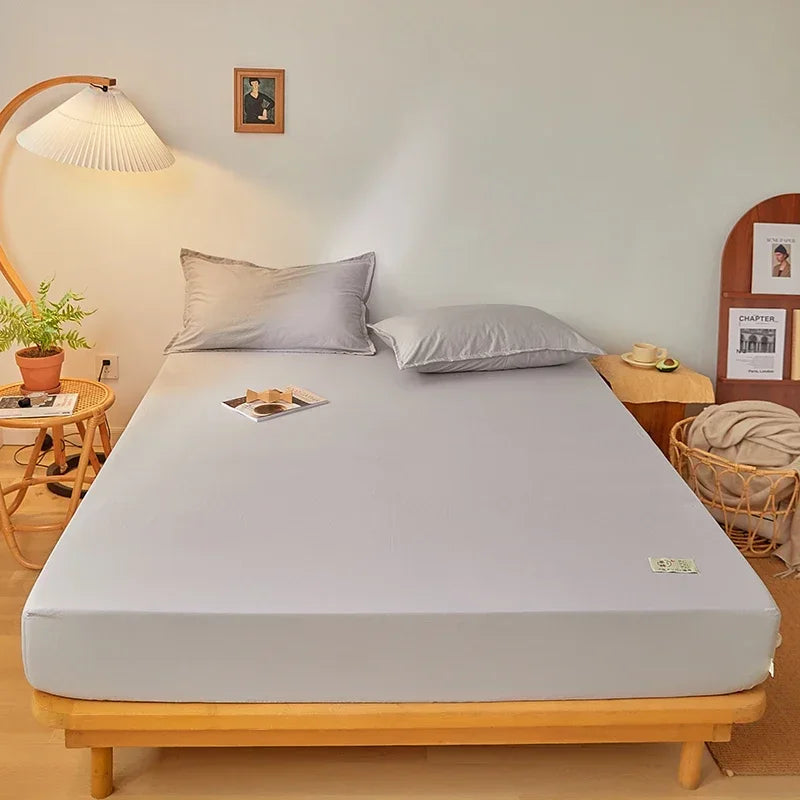 Cotton Fitted Sheet with Elastic Band Anti-Slip Mattress Cover for Single Double Queen King Bed Adjustable Plain Fitted Bedsheet