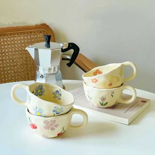 Hand Pinched Irregular Flower Ceramic Mugs  Kitchen cup