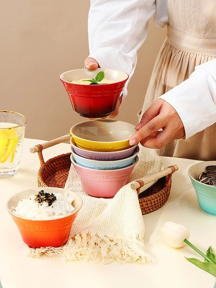 300ML 4.5 Inches Dishes Fruit Bowl Tableware Ramen Bowls for Food Kitchen Salad Cute Dining Bar Home Garden 8 Colors