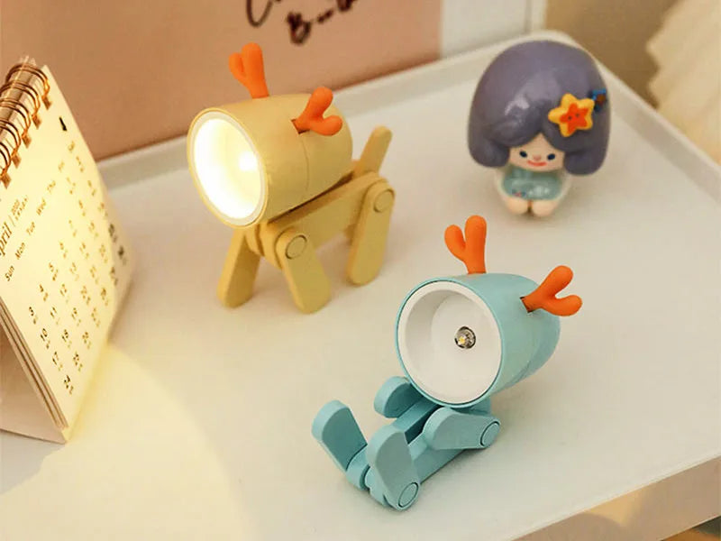 Mini LED Night Light Cute Cartoon Desk Lamp Puppy Deer Desktop Ornament Bedroom Table Lights Children Holiday Gifts