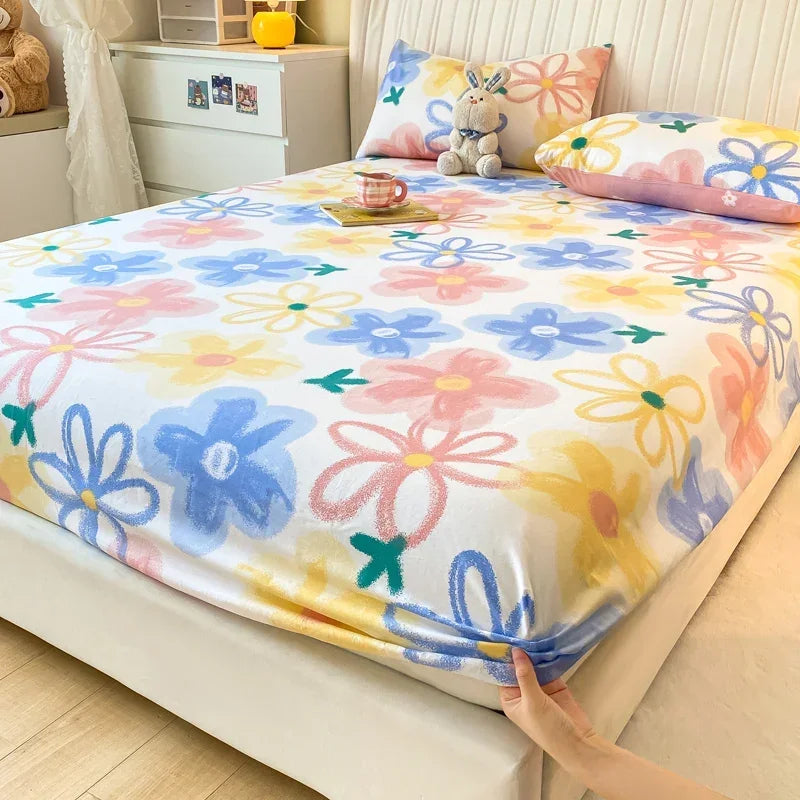 Fitted Sheet 100% cotton for single/couple bed, breathable and soft non-slip, customizable, 1 part, 16 sizes