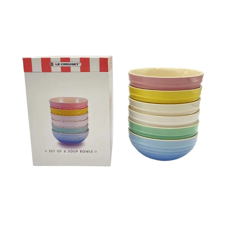 French Cool Rainbow 12cm 15cm 20 Bowl Set Ceramic Stoneware Rice Bowl Kitchen Household Utensils 6-Piece Set High-End Gift