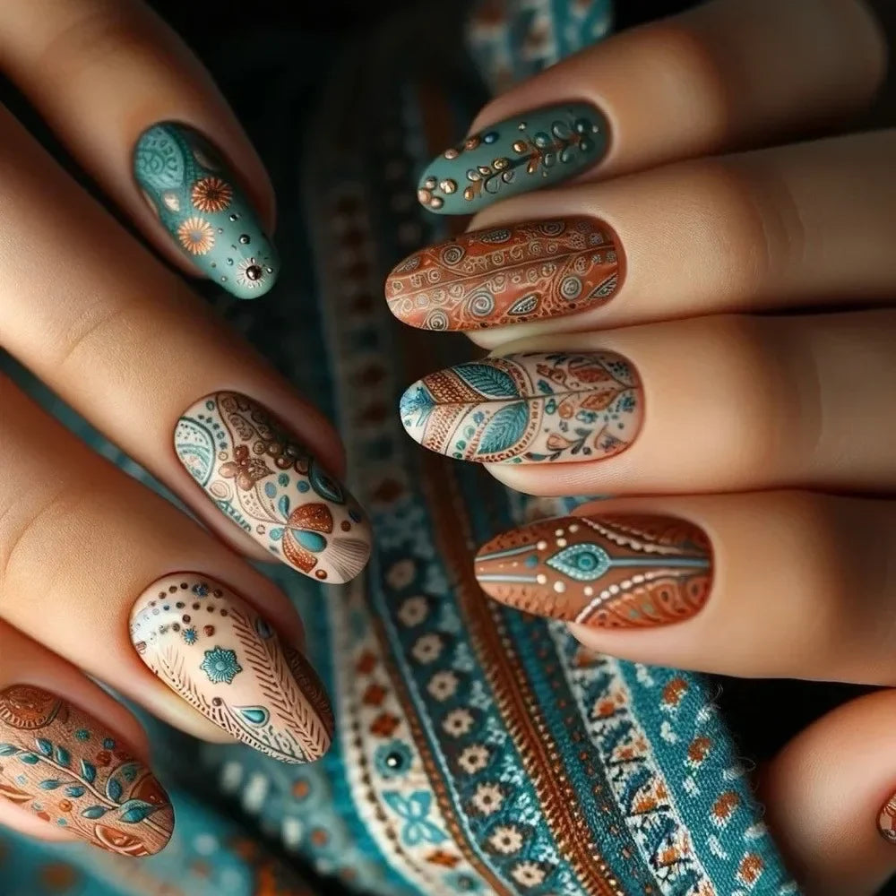 24 Pcs Matte Almond False Nails Set-36