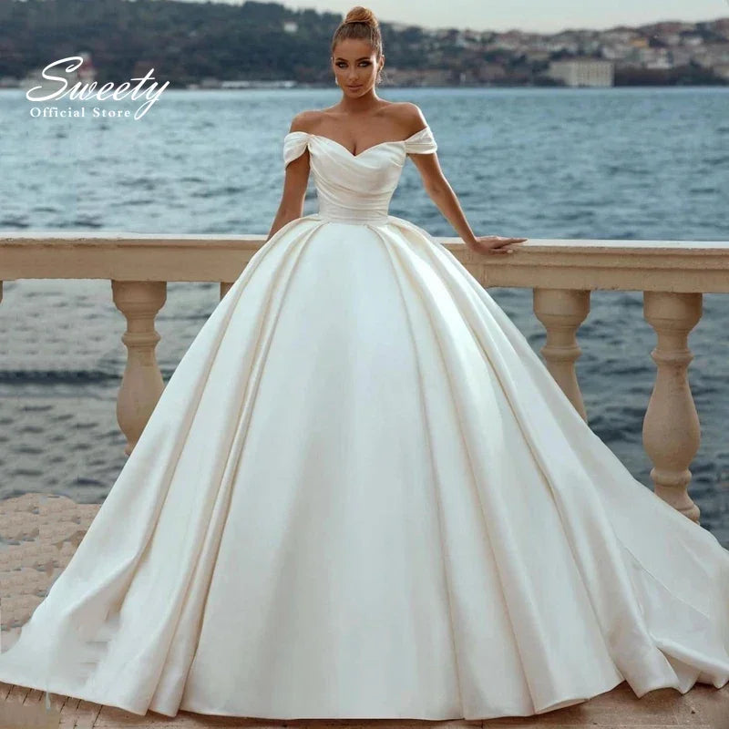 Graceful Wedding Dress Organza Satin With Embroidery Lace Ball Gown A-Line Full Sleeve O-Neck Bride Vestido De Novia Customized