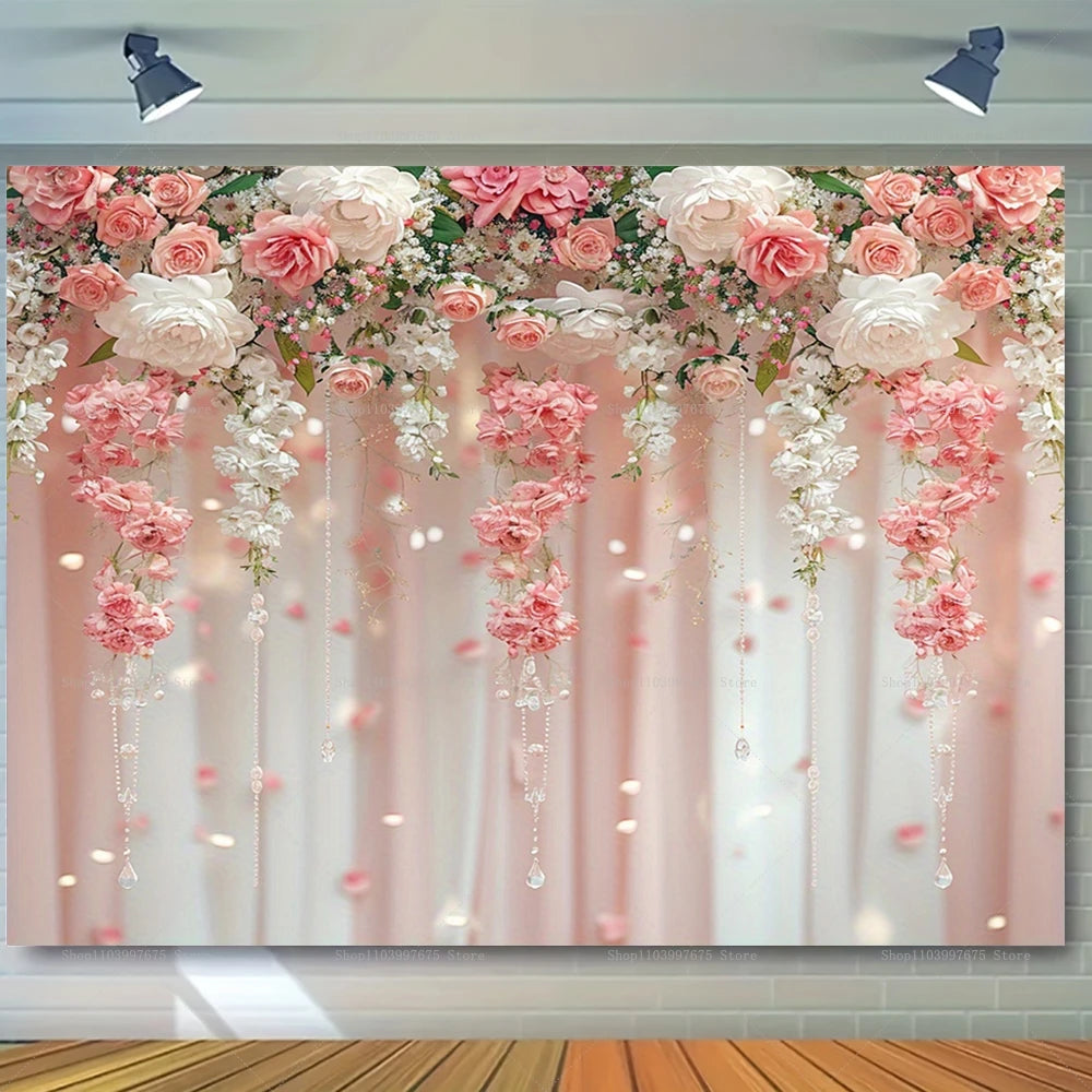 Wedding Flowers Curtain Backdrop Bridal Shower Engagement Ceremony Party Photography Background Wall Decor Photo Studio Props