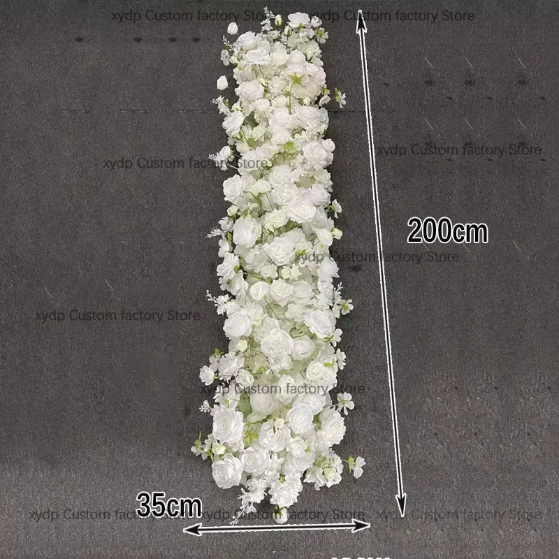 2M Luxurious White Rose Sofa Table Runner Flower Row Wedding Backdrop Decor Floral Arrangement Party table Window Display Props