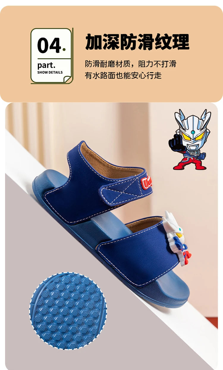 Ultraman children's sandals, new summer baby beach shoes, outdoor non-slip soft soled sandals for boys