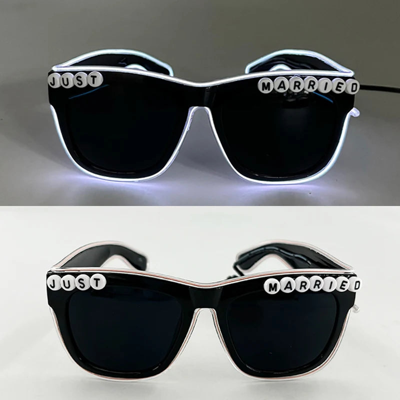 LED Just Married Glasses Wedding Bride To Be Surprise Gift Couple Glasses Souvenirs Glowing Heart Glasses Married Sunglasses