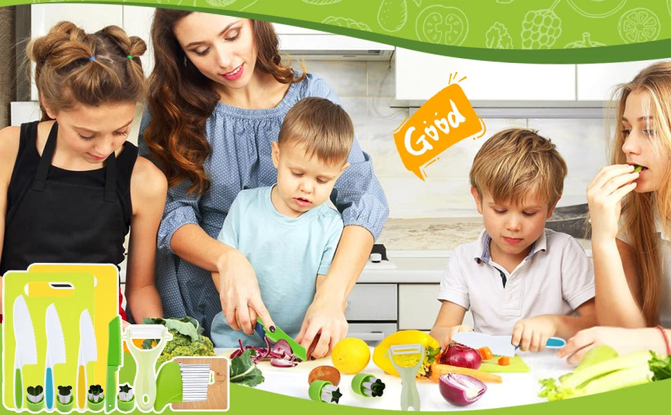 13 Pieces Montessori Kitchen Tools for Toddlers-Kids Cooking Sets Real-Toddler Safe Knives Set for Real Cooking with Plastic