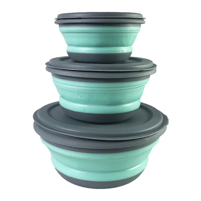 3Pcs/Set Bowl Sets Silicone Folding Lunch Box-0