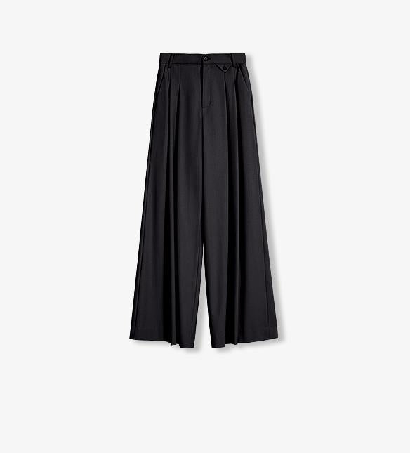 Merino wool blended double pleated wide-leg pants for women, versatile, drapey and comfortable casual trousers-6