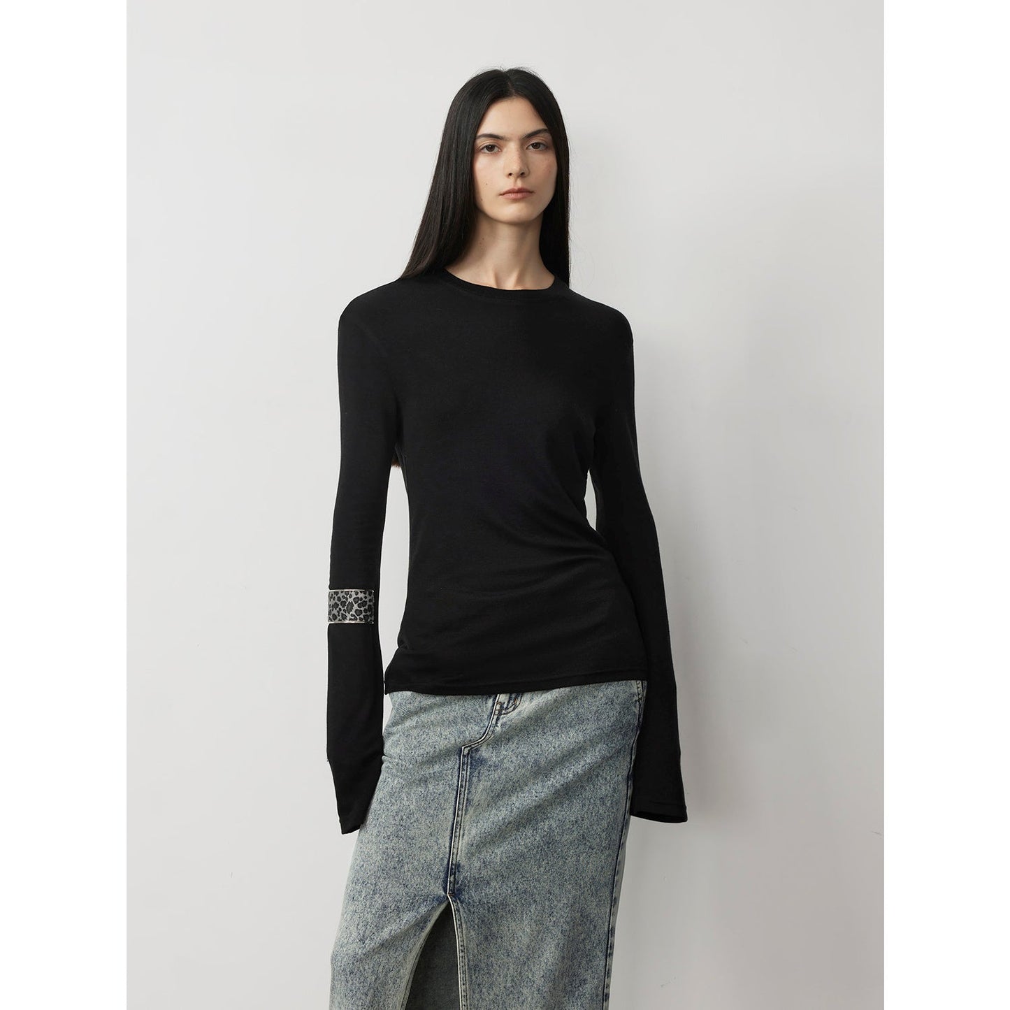 Lyocell wool stretch comfortable breathable fit minimalist solid color long-sleeved T-shirt-5