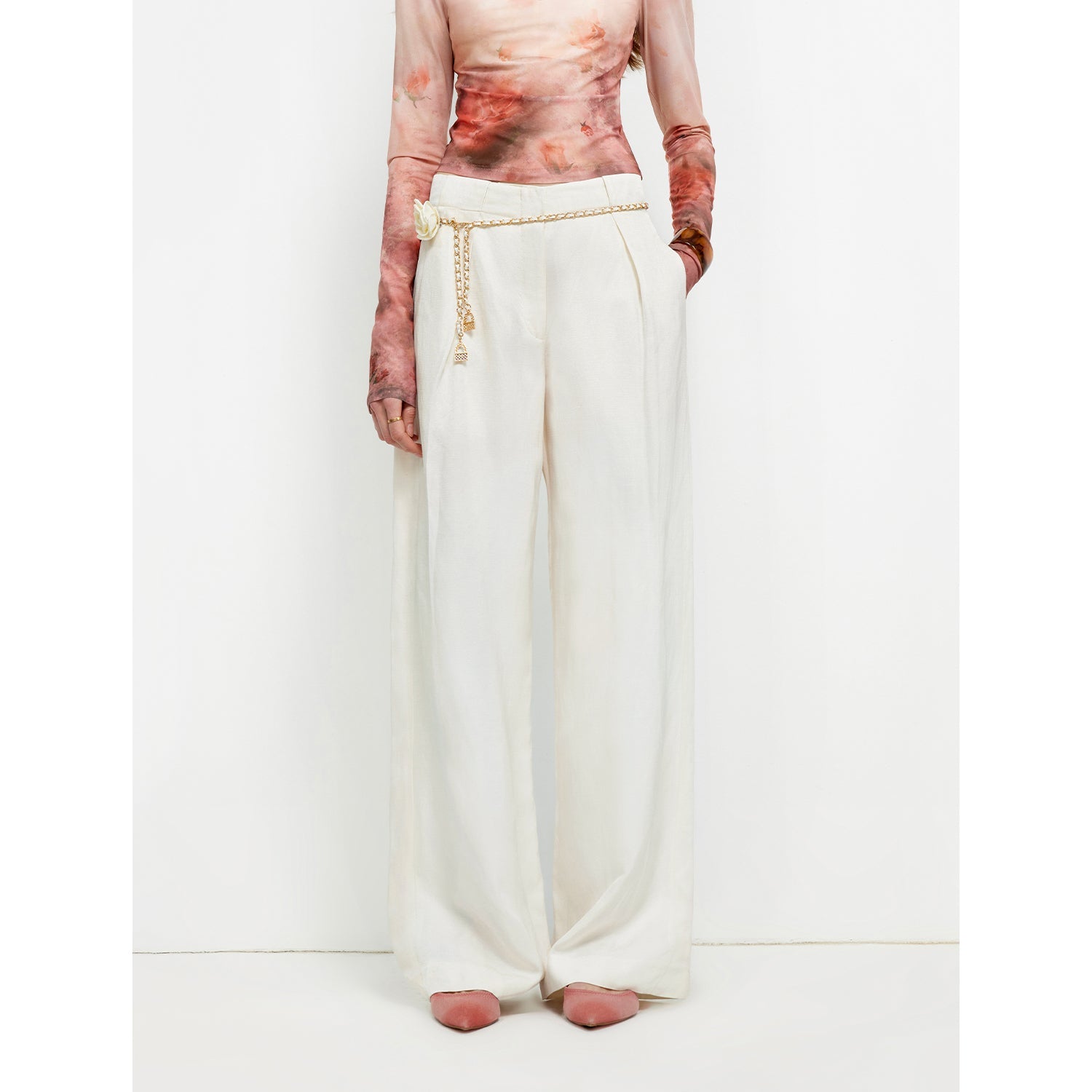 Acetate Linen Old Money-Inspired Draped Mid-Waist Single-Pleat Straight-Leg Wide-Leg Casual Pants"Relaxed Old Money"-4