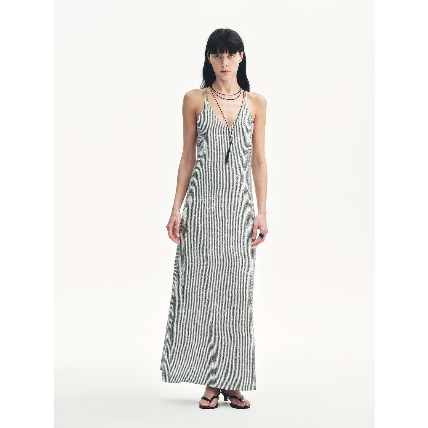 Linen Sequin Embroidery Dress Summer"Galaxy Trace"-6