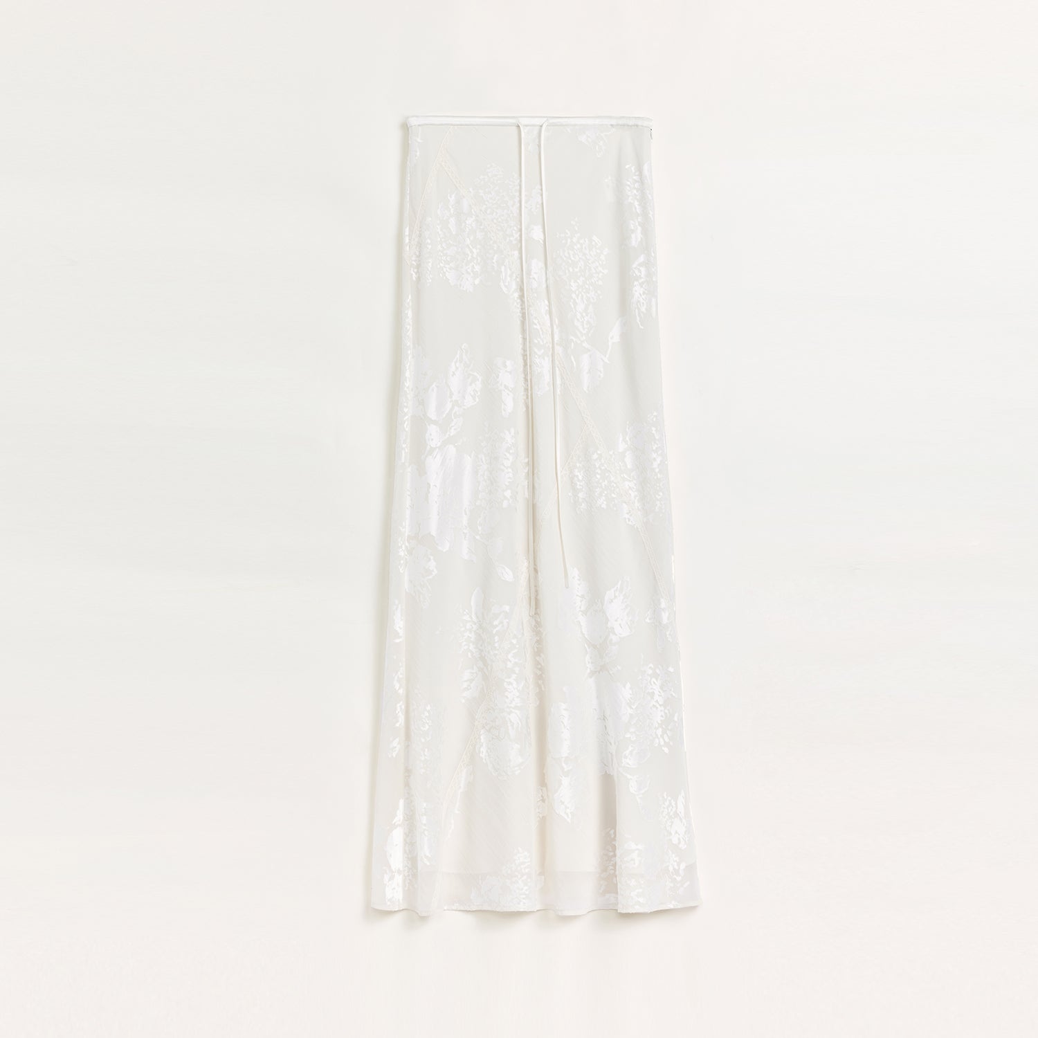 "Seville" bias-cut fishtail midi skirt in burnt pattern material-5