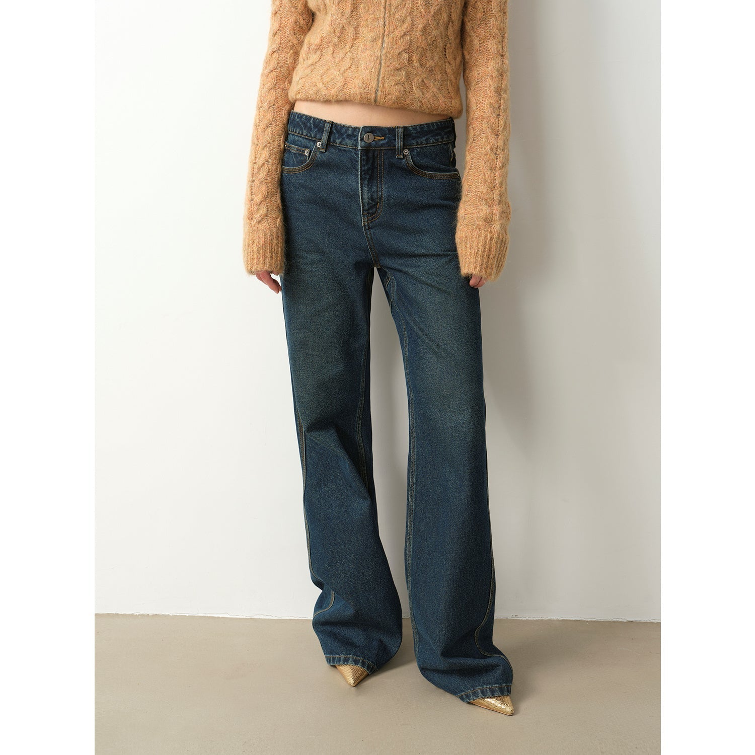 "Pure Flared" Japanese imported fabric Vintage retro washed loose flared jeans for women-1