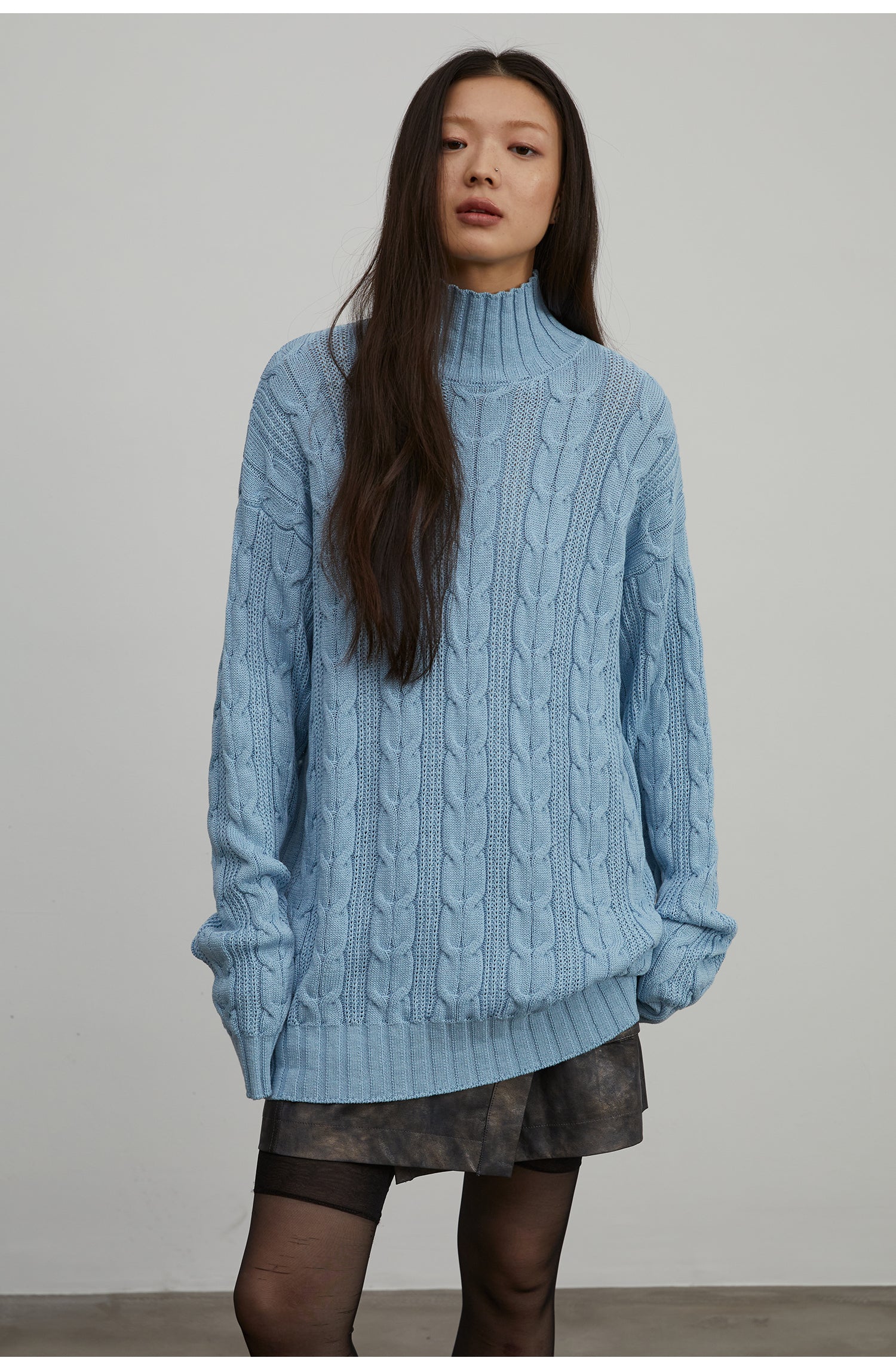 Warm family Jacquard Loose Straight Turtleneck Knit Sweater-5