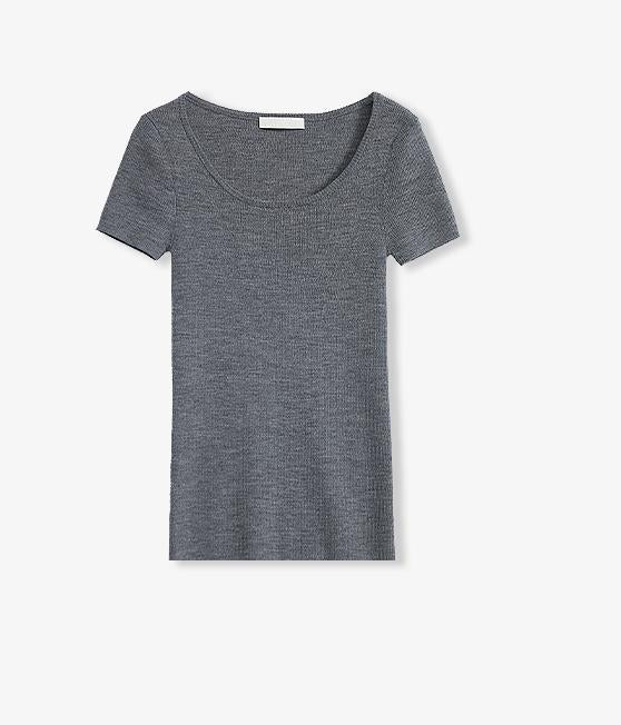 German Yangtze machine washable wool round neck slim short sleeve top for women-7