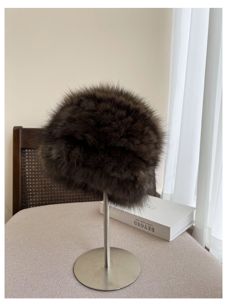 Mink Fur Knit Fur Hat with Elastic Headband and Ear Protection for Women – Reversible Genuine Mink Fur Winter Hat-5