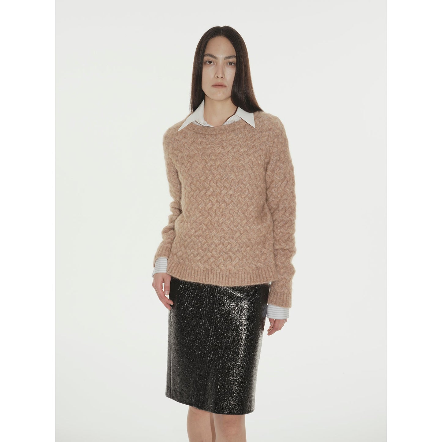 [FF×JW Collaboration Warm Exclusive] Classic Mohair Pullover Sweater with Textured Knit and Warmth-Enhancing Round Neck-5