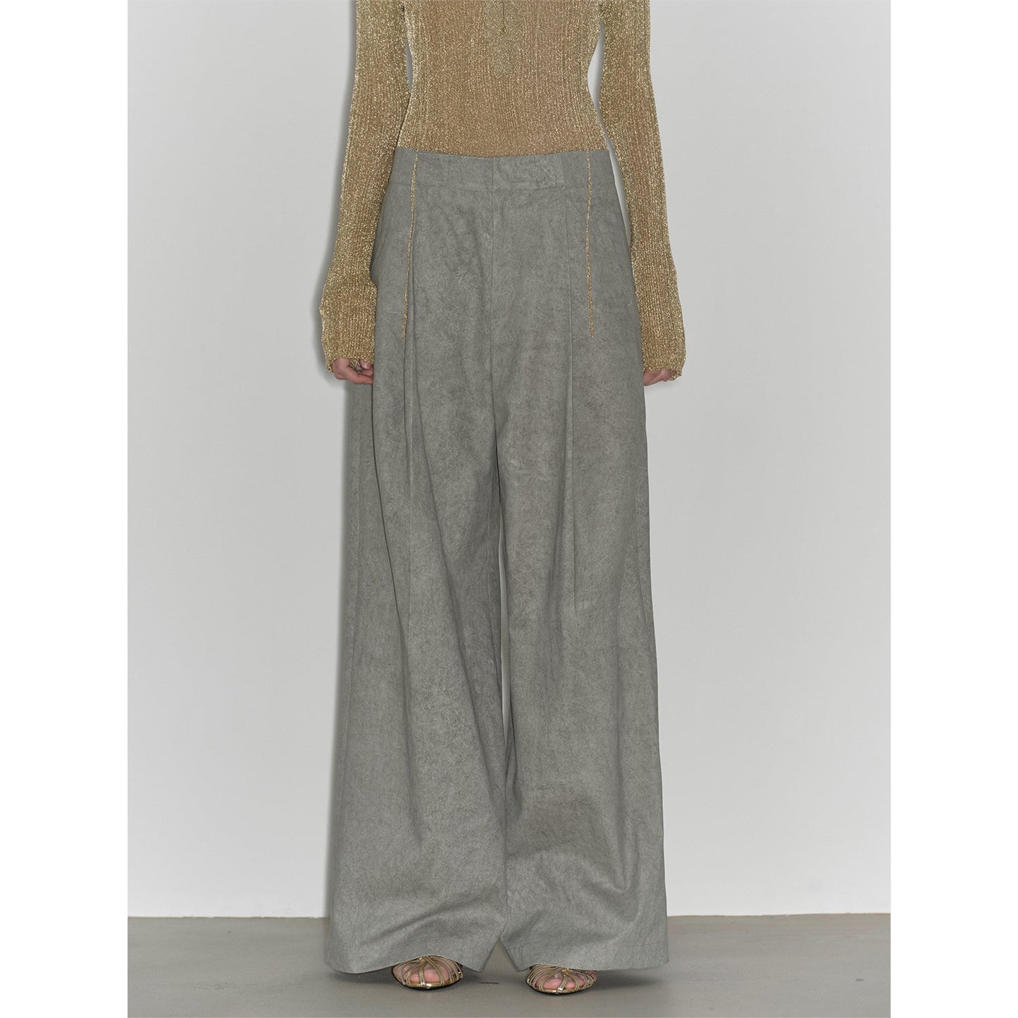 "Light and Shadow Walking" Retro Fashionable Dirty Printed Reverse-Fold Mid-Low-Waist Double-pleat Straight-leg Wide-Leg Casual Pants-5