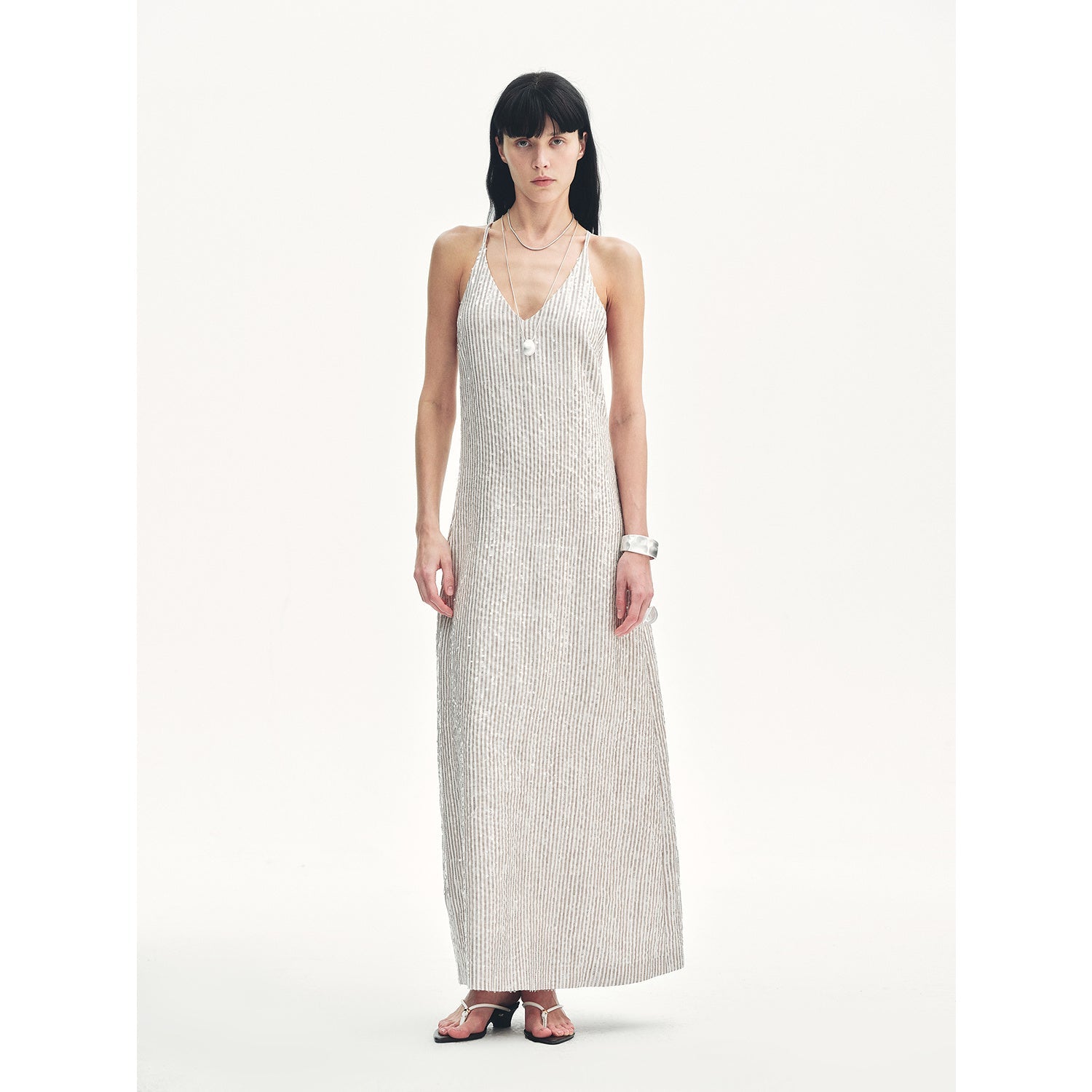 Linen Sequin Embroidery Dress Summer"Galaxy Trace"-5