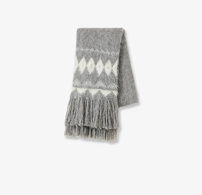 Nepal alpaca wool color clashing jacquard tassel scarf women winter warm shawl 190*27-7