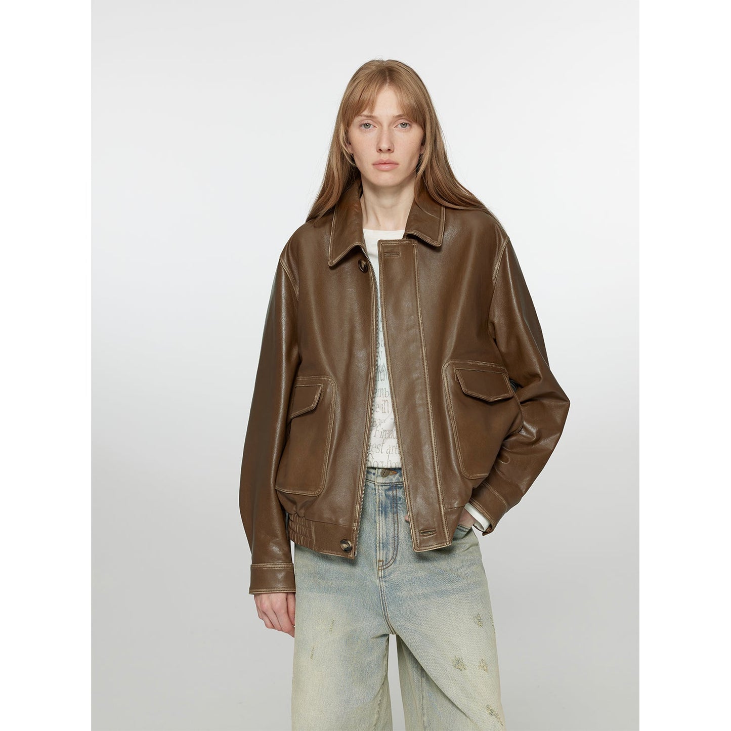 Vintage Brown Aviator Leather Jacket “South City Old Lane”-4