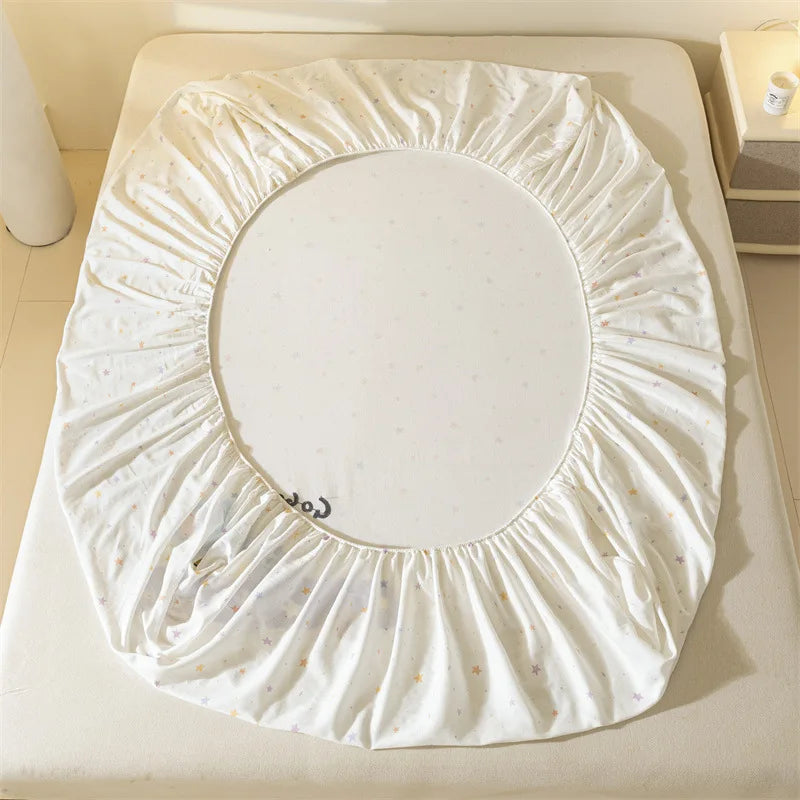 100% Cotton Cartoon Towel Embroidered Fitted Sheet A-Class Single Bed Cover for All Seasons Anti-Slip Mattress Protective Cover