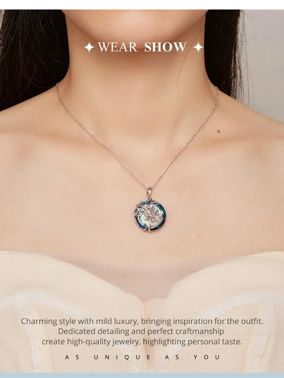 Celestial Harmony: Angel Ring Evil Eye & Tree of Life Sterling Silver Necklace