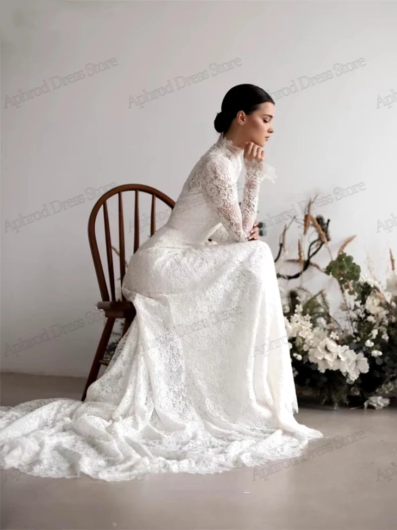 Modern Wedding Dresses Elegant Bridal Gowns Lace Tiered Modest Robes Full Sleeves Sweep Train Vestidos De Novia Customized 2025